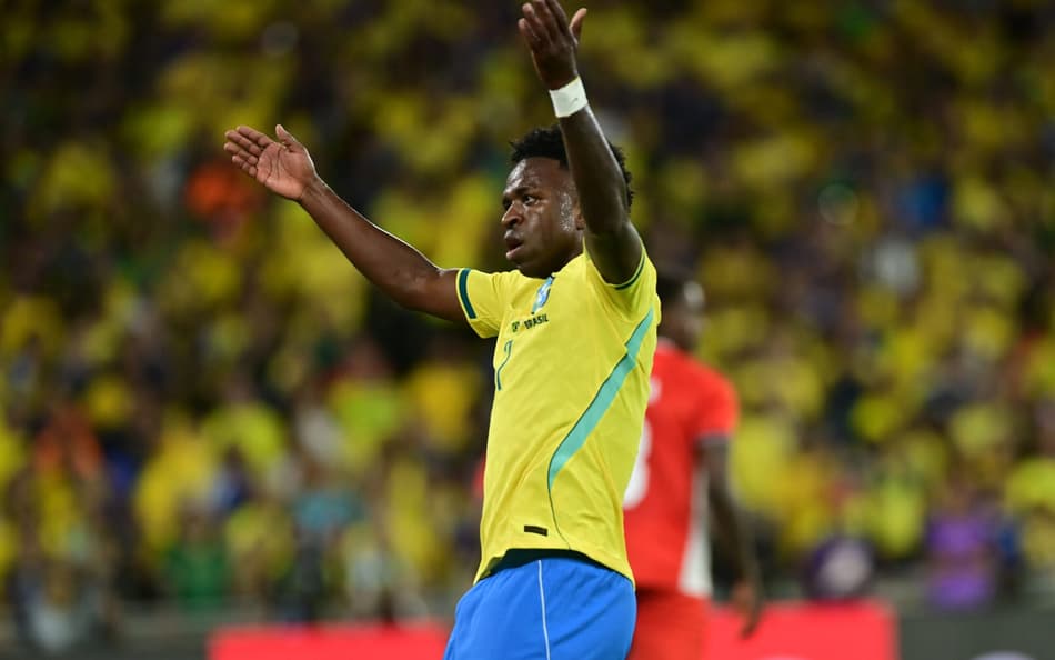 Vini Jr durante a partida da Seleção Brasileira contra o Panamá