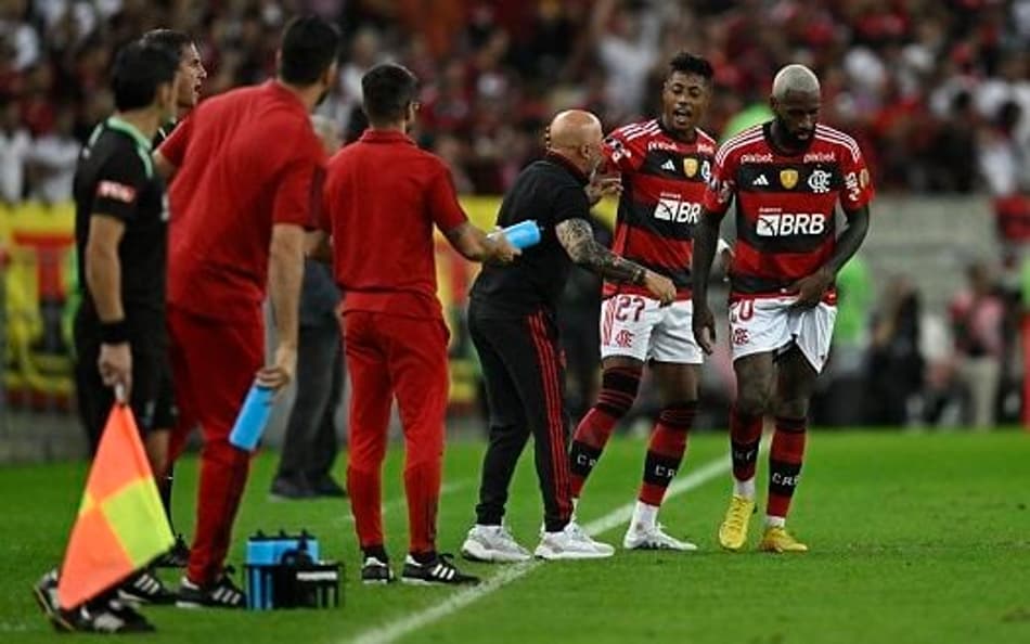 Flamengo x Olimpia - Sampaoli e Bruno Henrique