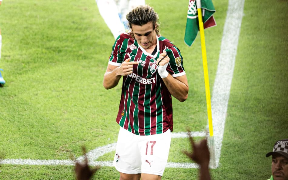 Canobbio comemora terceiro gol do Fluminense contra o La Guaira (Foto: Marina Garcia/ Fluminense FC)