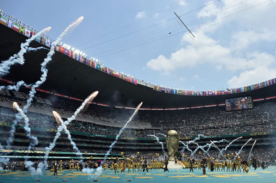 Artist perform during the opening ceremony ahead of the 2026 World Cup Group A football match between Mexico and South Africa at the Mexico City Stadium in Mexico City on June 11, 2026. (Photo by YURI CORTEZ / AFP)