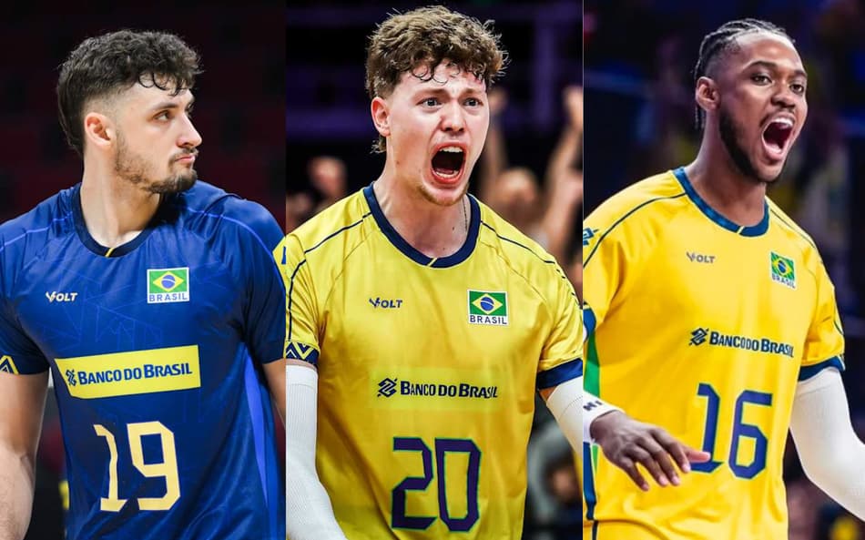 Arthur Bento, Lukas Bergmann e Maicon fazem parte da nova geração de ponteiros do Brasil (Fotos: Volleyball World e Thiago Mendes)
