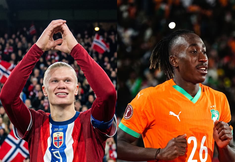Haaland e Diomandé são destaques de Noruega e Costa do Marfim (Imagem gerada por IA com reprodução de fotos do site Fifa.com)