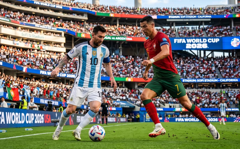 Messi e Cristiano Ronaldo em simulação da Copa do Mundo de 2026 (Foto: Gemini)