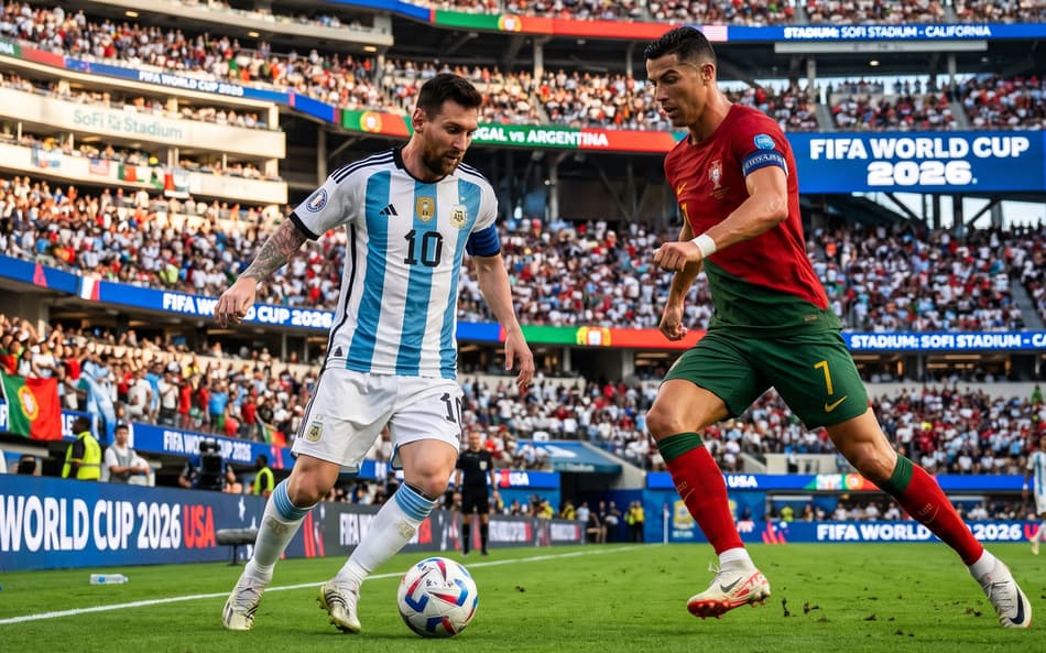 Messi e Cristiano Ronaldo em simulação da Copa do Mundo de 2026 (Foto: Gemini)