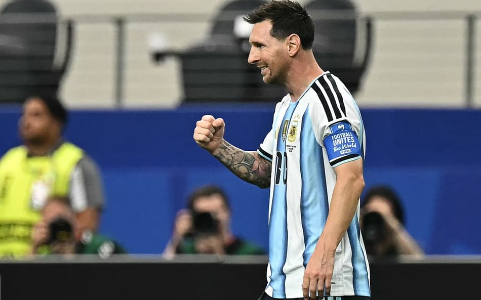 Messi comemora gol marcado pela Argentina contra a Áustria, pela Copa do Mundo
