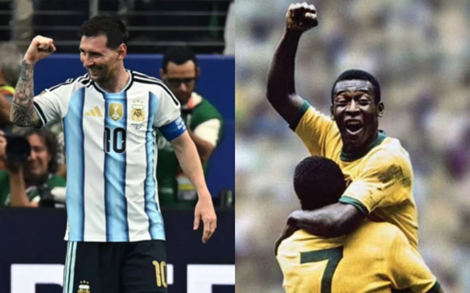Messi e Pelé comemoram seus gols com gesto de soco no ar