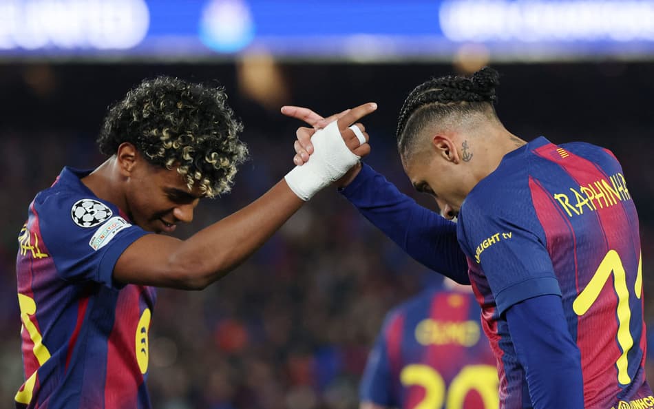 Rapinha e Yamal são companheiros de equipe no Barcelona (Foto: Lluis Gene/AFP)