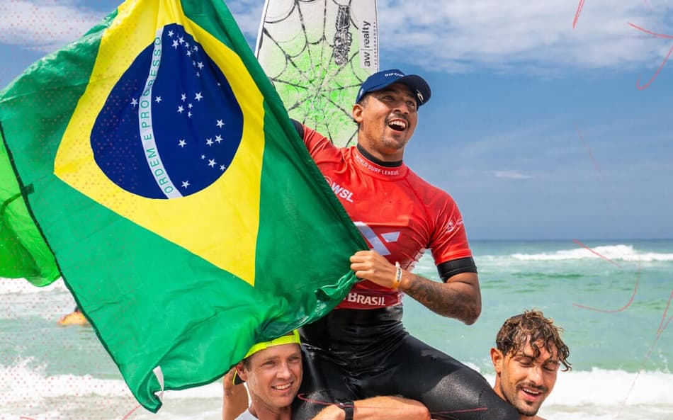 Samuel Pupo comemorando vitória do Saquarema Pro (Foto: WSL)