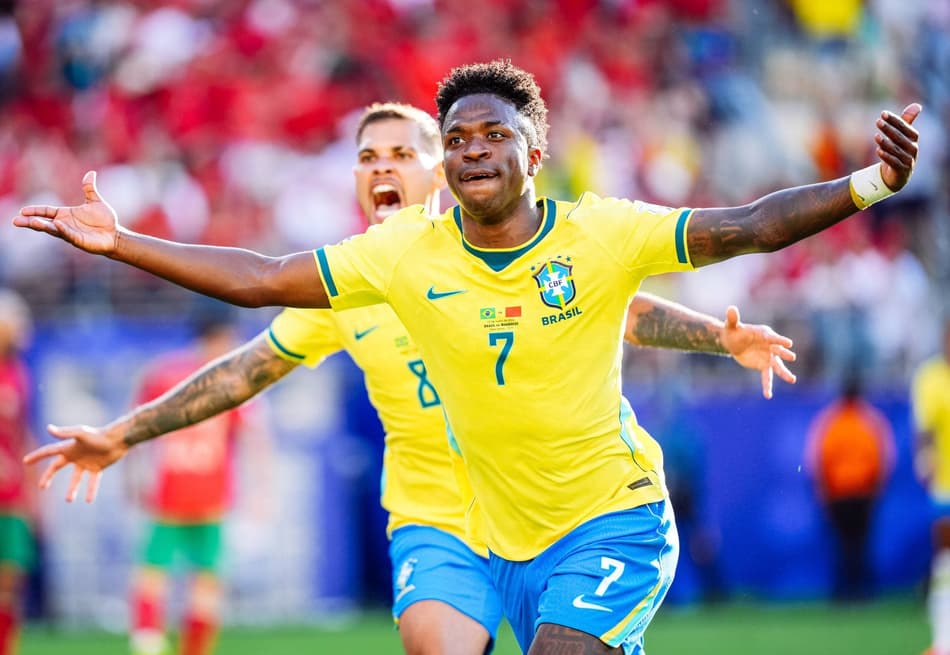 Vini Jr comemorando contra o Marrocos na Copa do Mundo (Foto: Richard Callis /Fotoarena/Folhapress)