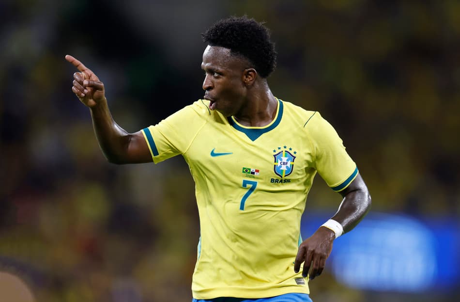 Vini Jr comemora o seu gol pela Seleção Brasileira no amistoso contra o Panamá (Foto: Rafael Ribeiro / CBF)
