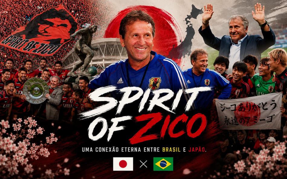 Arte com imagens do Zico em alusão ao Japão