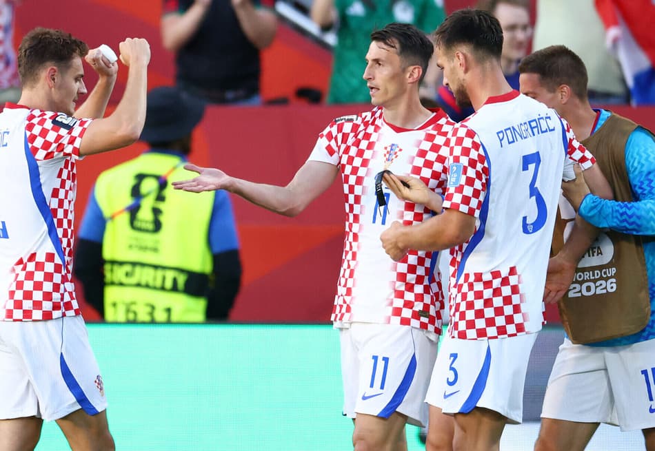 Jogadores da Croácia comemoram gol contra o Panamá pela Copa do Mundo de 2026
