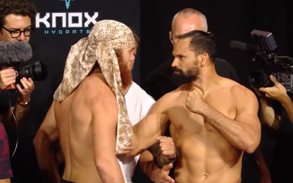 A encarada do russo Shara Magomedov e do brasileiro Michel Pereira antes do UFC Baku