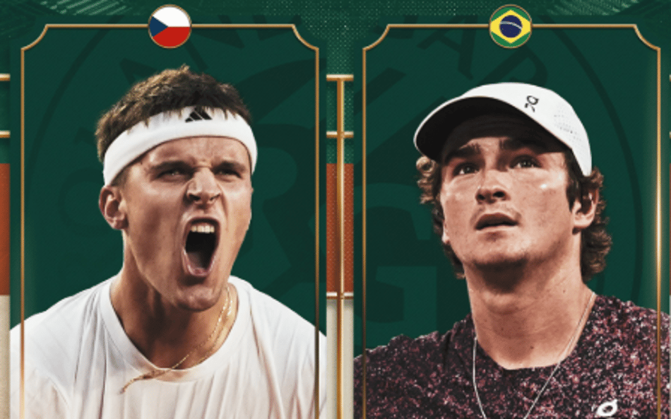 João Fonseca e Jakub Mensik se enfrentam nas quartas em Roland Garros (Reprodução)