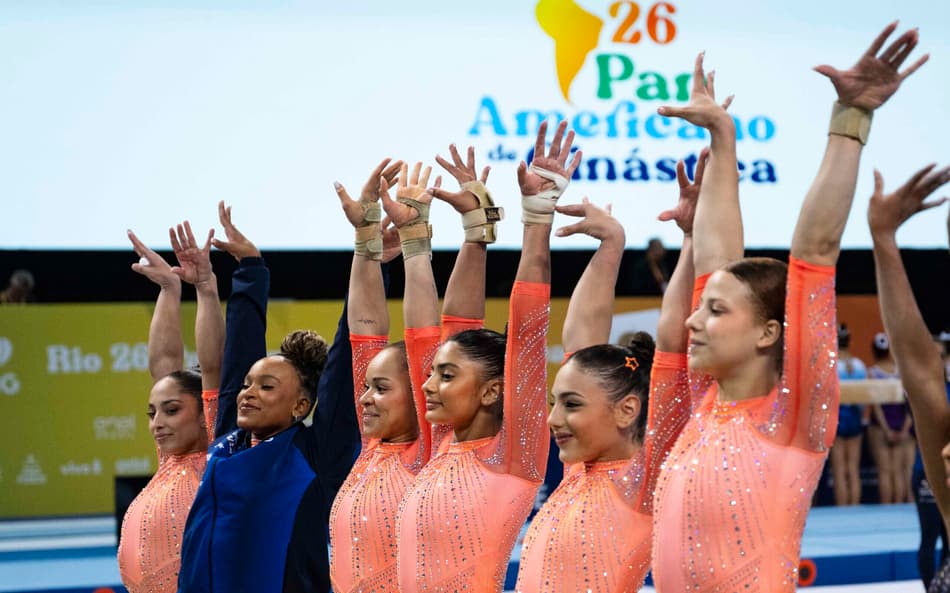 Com Rebeca Andrade, equipe do Brasil no Pan-Americano de Ginástica Artística 2026 (Foto: MeloGym/CBG)