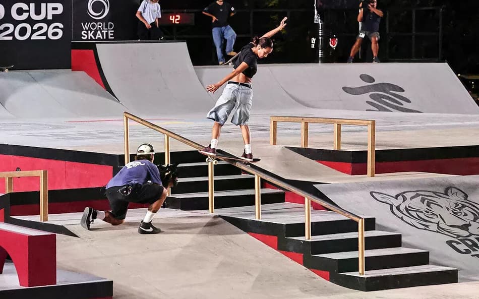 Rayssa Leal durante a Copa do Mundo de Skate em Roma