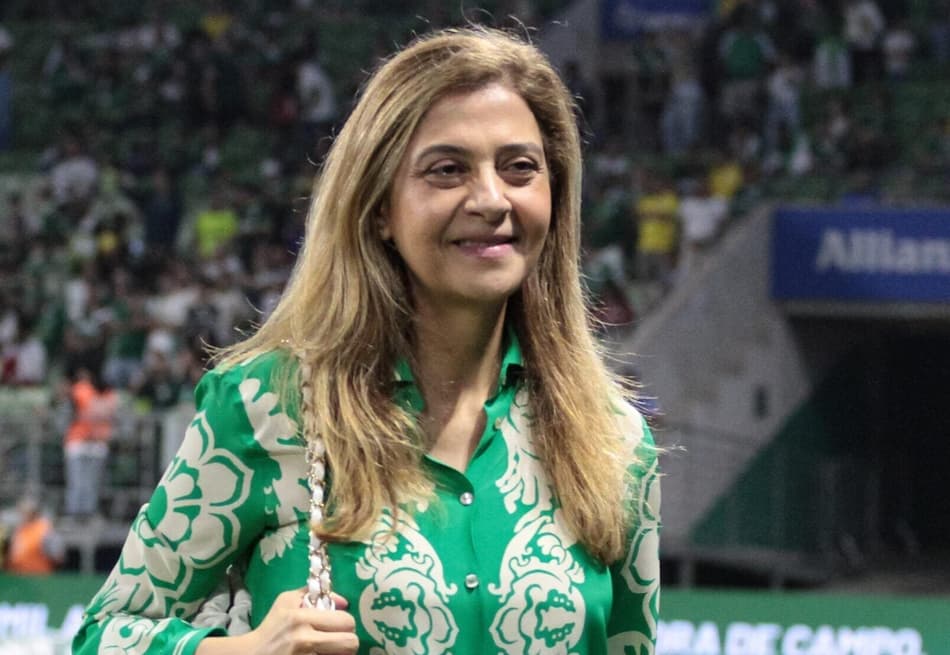 A presidenta Leila Pereira, durante partida entre Palmeiras e Fluminense,