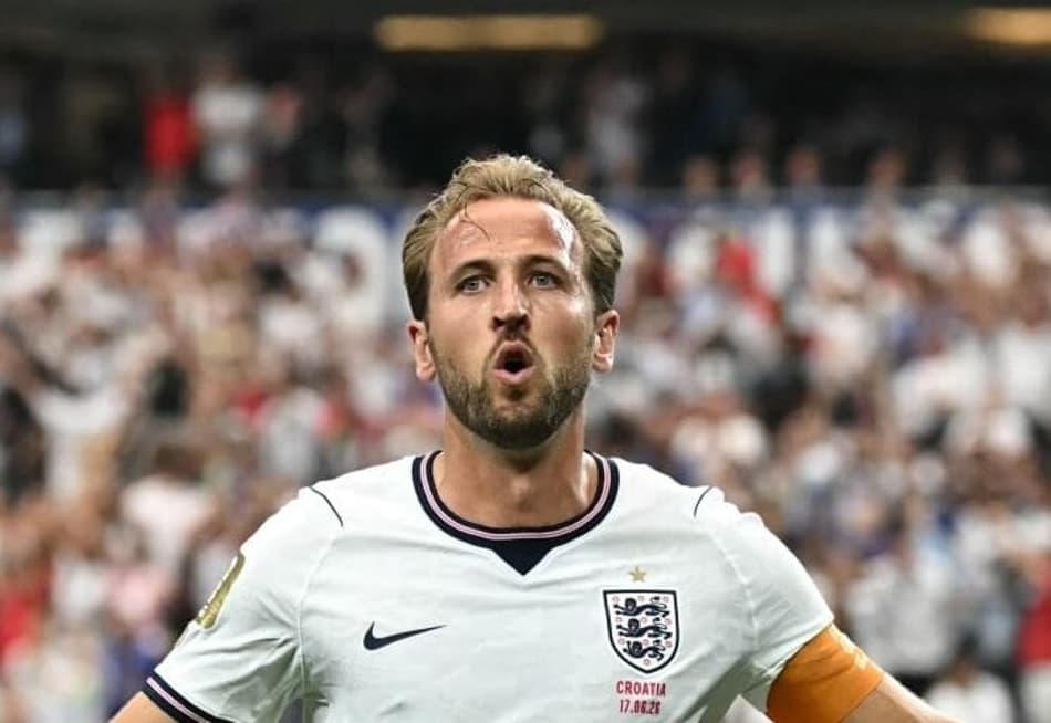 Harry Kane comemora um de seus cinco gols na Copa do Mundo.