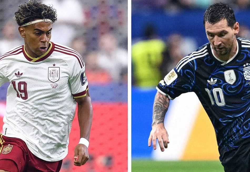 Lionel Messi, atuando pela Argentina (lado direito) e Lamine Yamal, defendendo a Espanha durante a Copa do Mundo (lado esquerdo).
