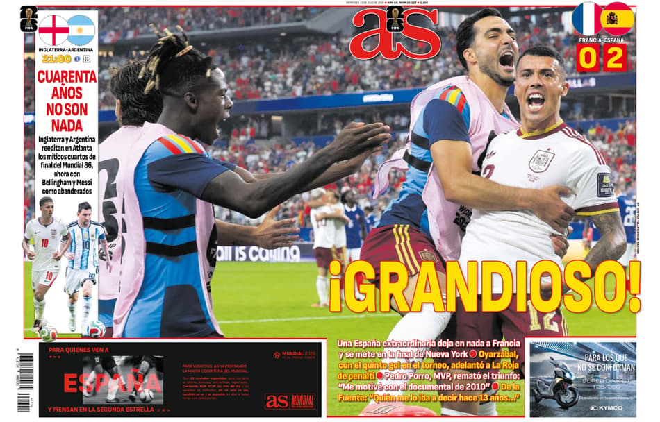 Repercussão do Diario AS sobre a vitória da Espanha sobre a França