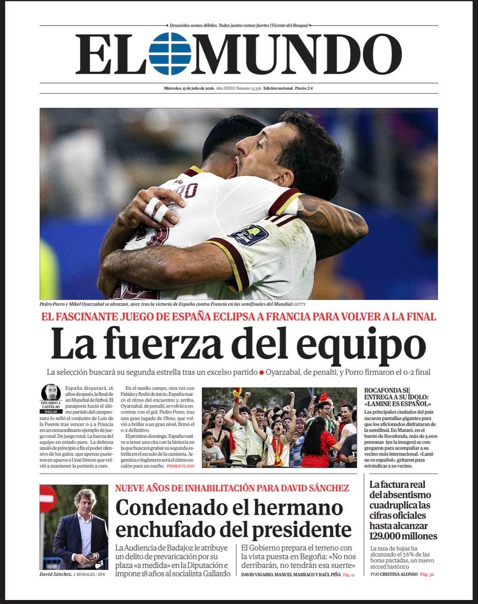 Repercussão do El Mundo sobre a vitória da Espanha sobre a França