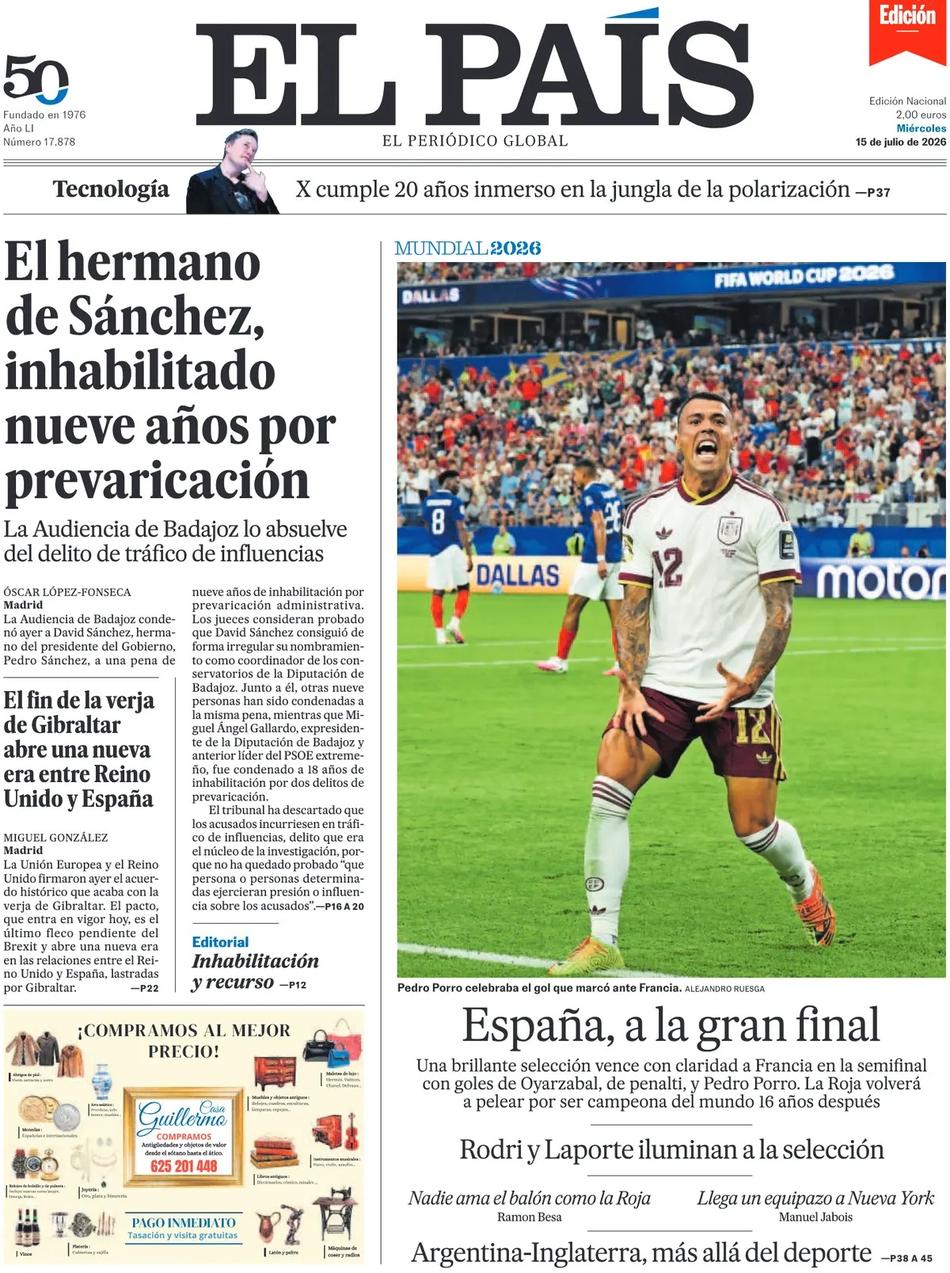 Repercussão do El País sobre a vitória da Espanha sobre a França
