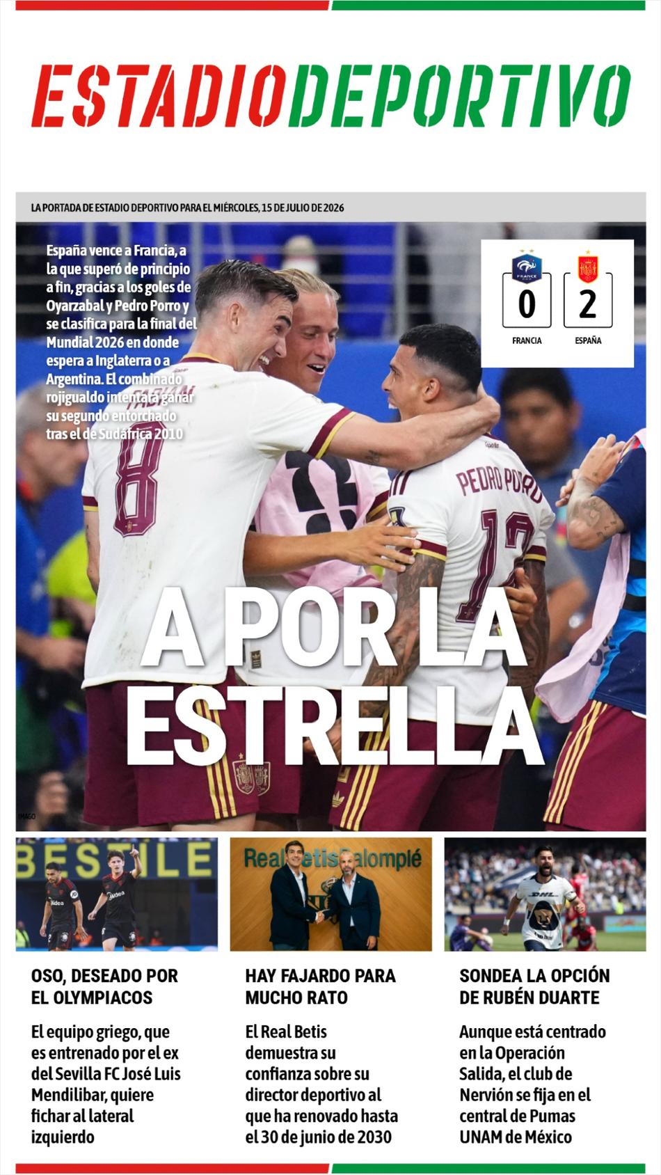 Repercussão do Estadio Deportivo sobre a vitória da Espanha sobre a França