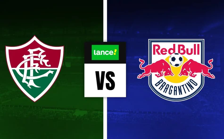 Escudos de Fluminense x RB Bragantino e o logotipo do Lance ao centro para Palpites do Campeonato Brasileiro