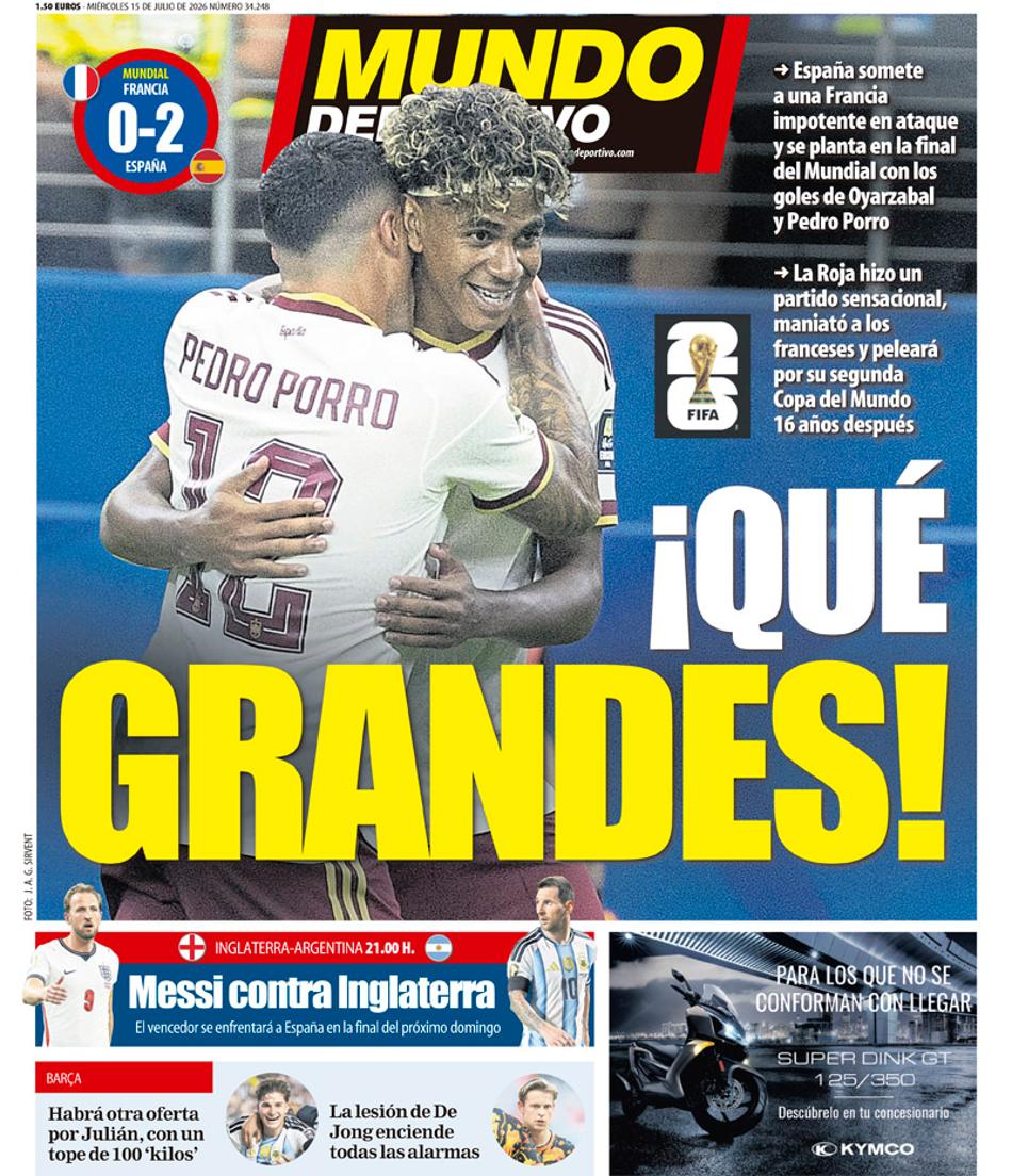 Repercussão do Mundo Deportivo sobre a vitória da Espanha sobre a França