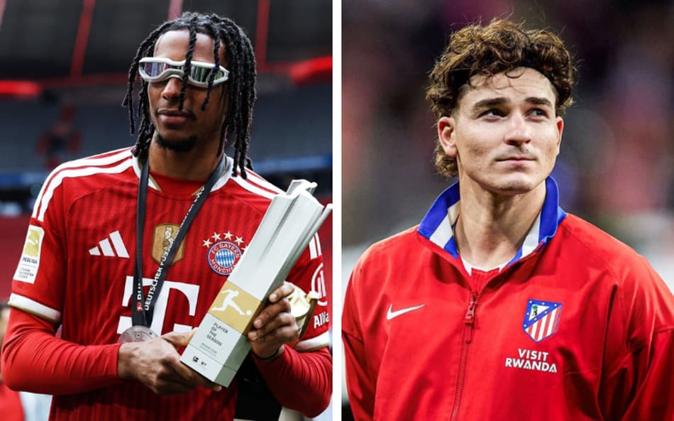 Olise e Julián Álvarez em ação pelo Bayern de Munique e Atlético de Madrid