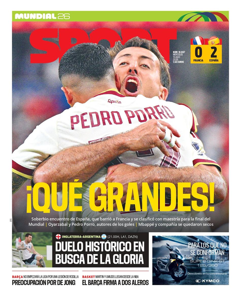 Repercussão do Sport sobre a vitória da Espanha sobre a França