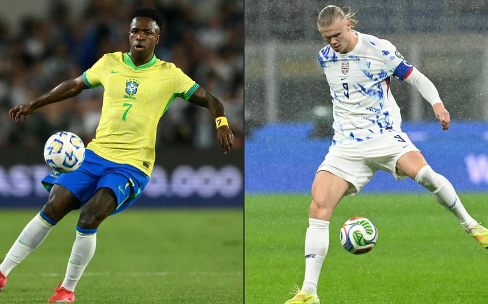 Vini Jr e Haaland dominando a bola em partidas diferentes