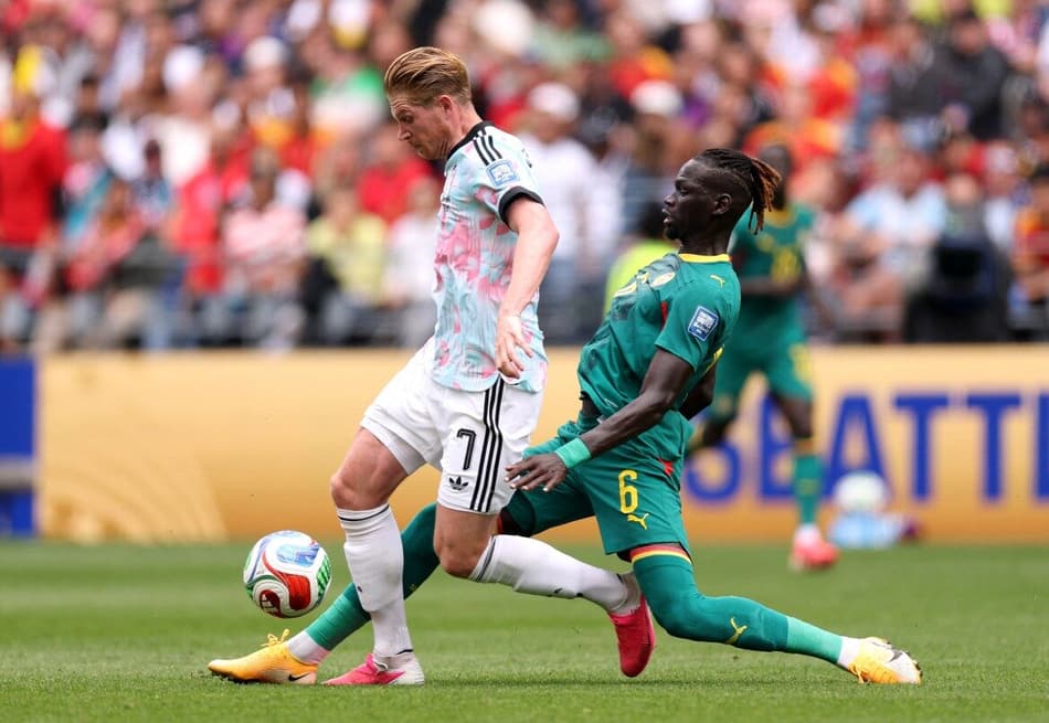 Kevin De Bruyne em ação em Bélgica x Senegal pela Copa do Mundo 2026