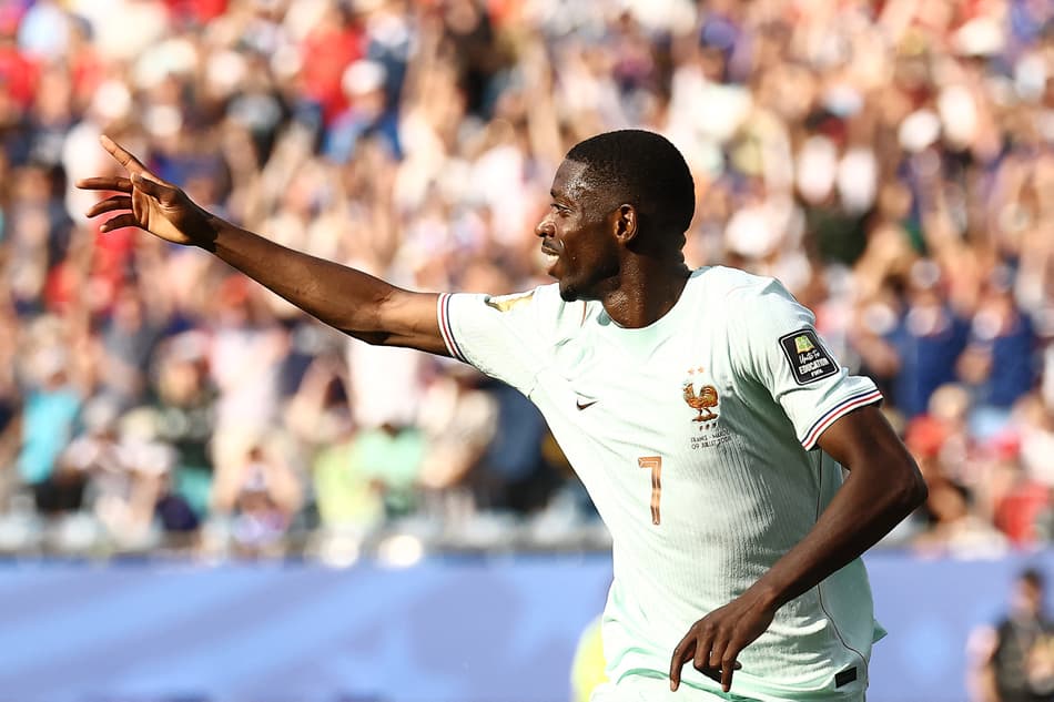 Ousmane Dembélé comemora seu gol no jogo da França contra Marrocos pela Copa do Mundo de 2026
