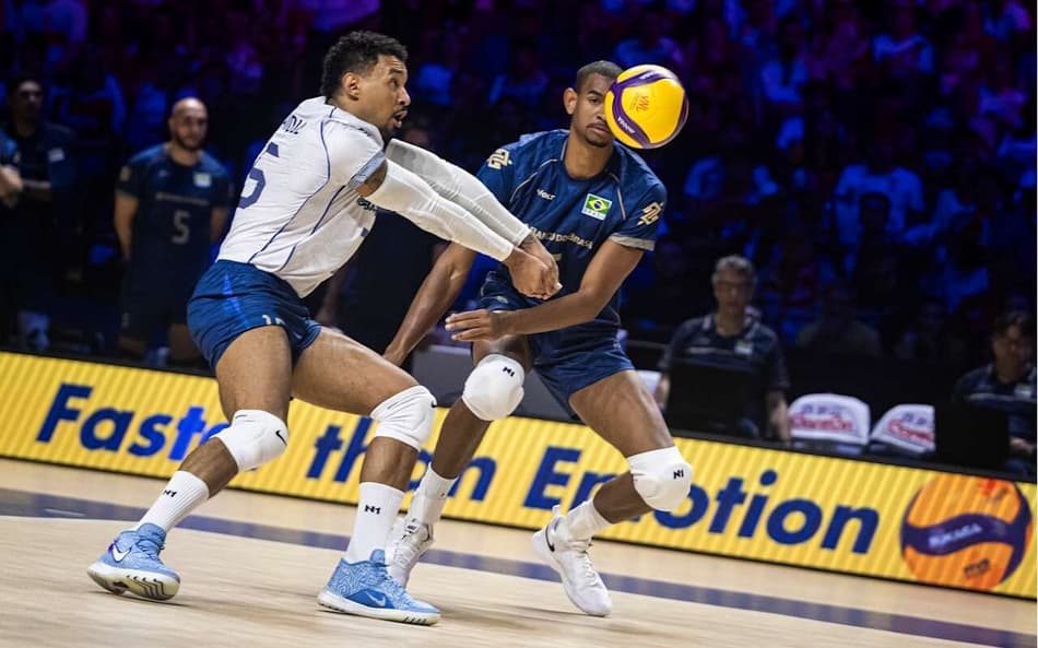 Maique realiza manchete na frente de Adriano em jogo do Brasil na VNL 2026