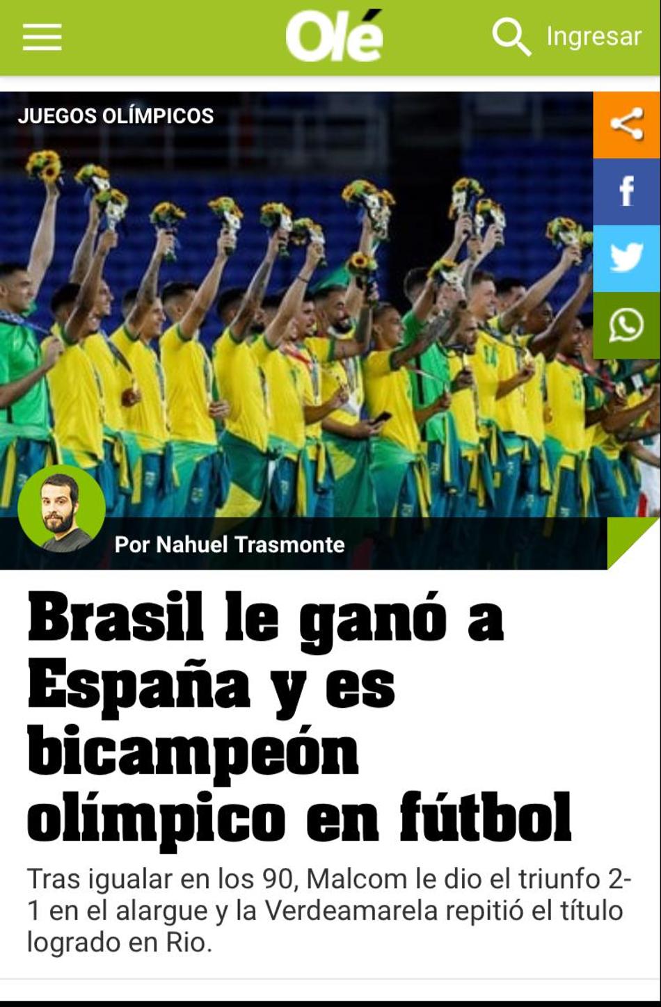 Rola lá fora: veja a repercussão do ouro brasileiro no futebol pelos principais jornais do mundo