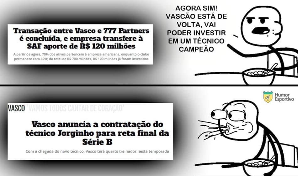 Vascaínos fazem memes após anúncio de Jorginho: “Dinheiro não traz felicidade”