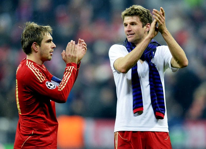 Bayern de Munique x Arsenal - Liga dos Campeões - Philipp Lahm e Thomas Mueller (Foto: Odd Andersen/AFP)