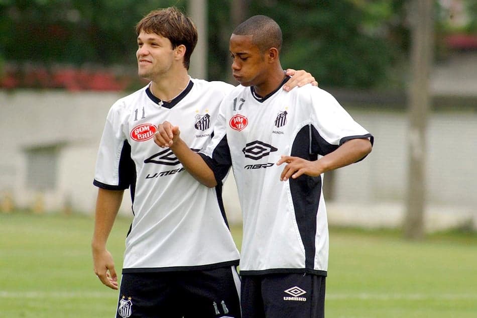 Diego e Robinho - Treino do Santos 2003 (Foto: Ivan Storti/ LANCE!PRess)