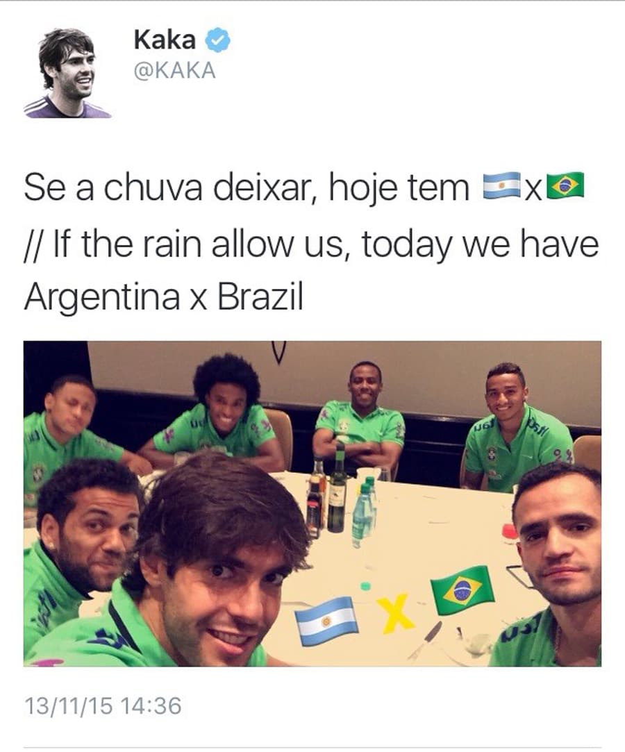 Kaká fala sobre Argentina x Brasil no Twitter (Foto: Reprodução)