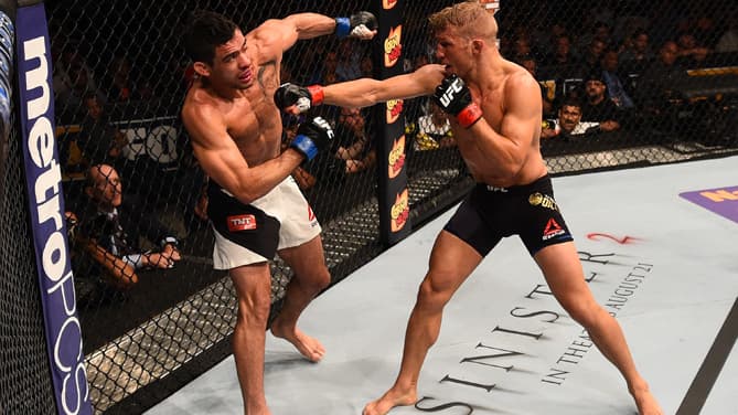 TJ Dillashaw aplicou série avassaladora de socos para nocautear Renan Barão (FOTO: Divulgação/UFC)