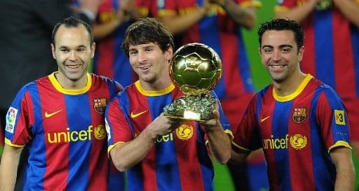 Messi, Xavi e Iniesta - Bola de Ouro 2010