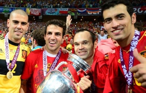 Valdés, Fàbregas, Iniesta e Busquets - Espanha, Eurocopa 2012