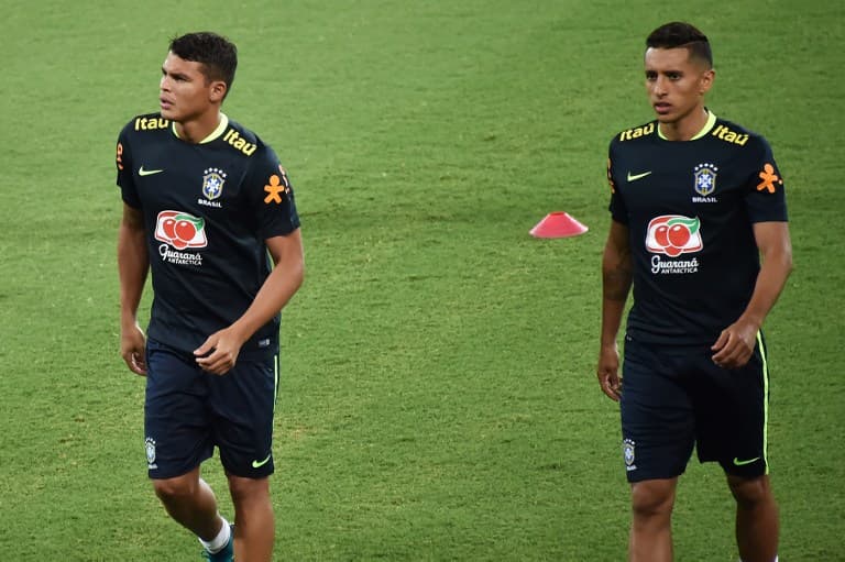 Treino da Seleção - Thiago Silva e Marquinhos
