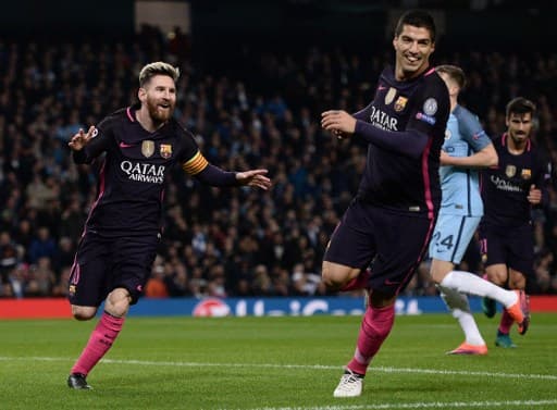 Messi e Suárez - Manchester City x Barcelona