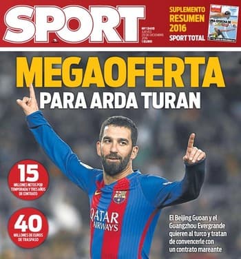 Capa do Jornal Sport - Arda Turan