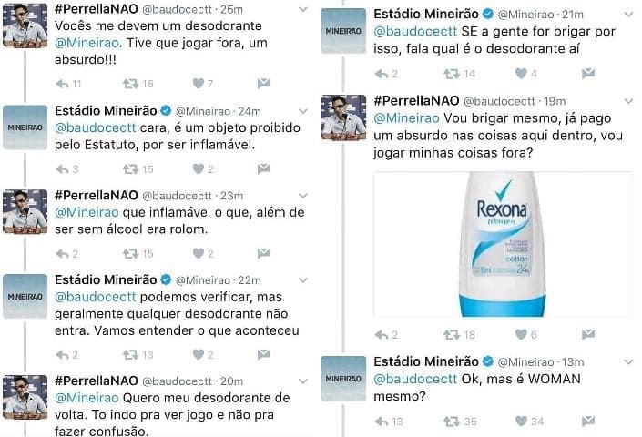 Torcedor reclama no twitter do Mineirão sobre desodorante