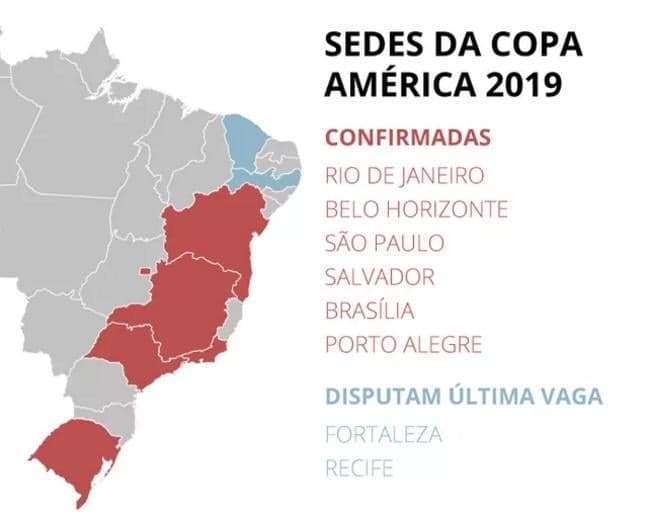 Seis cidades estão confirmadas como sedes da Copa América