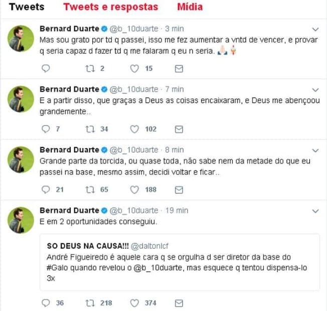 Bernard responde torcedor e critica André Figueiredo em rede social