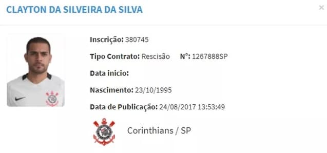 Rescisão do contrato de Clayton com o Corinthians aparece no BID